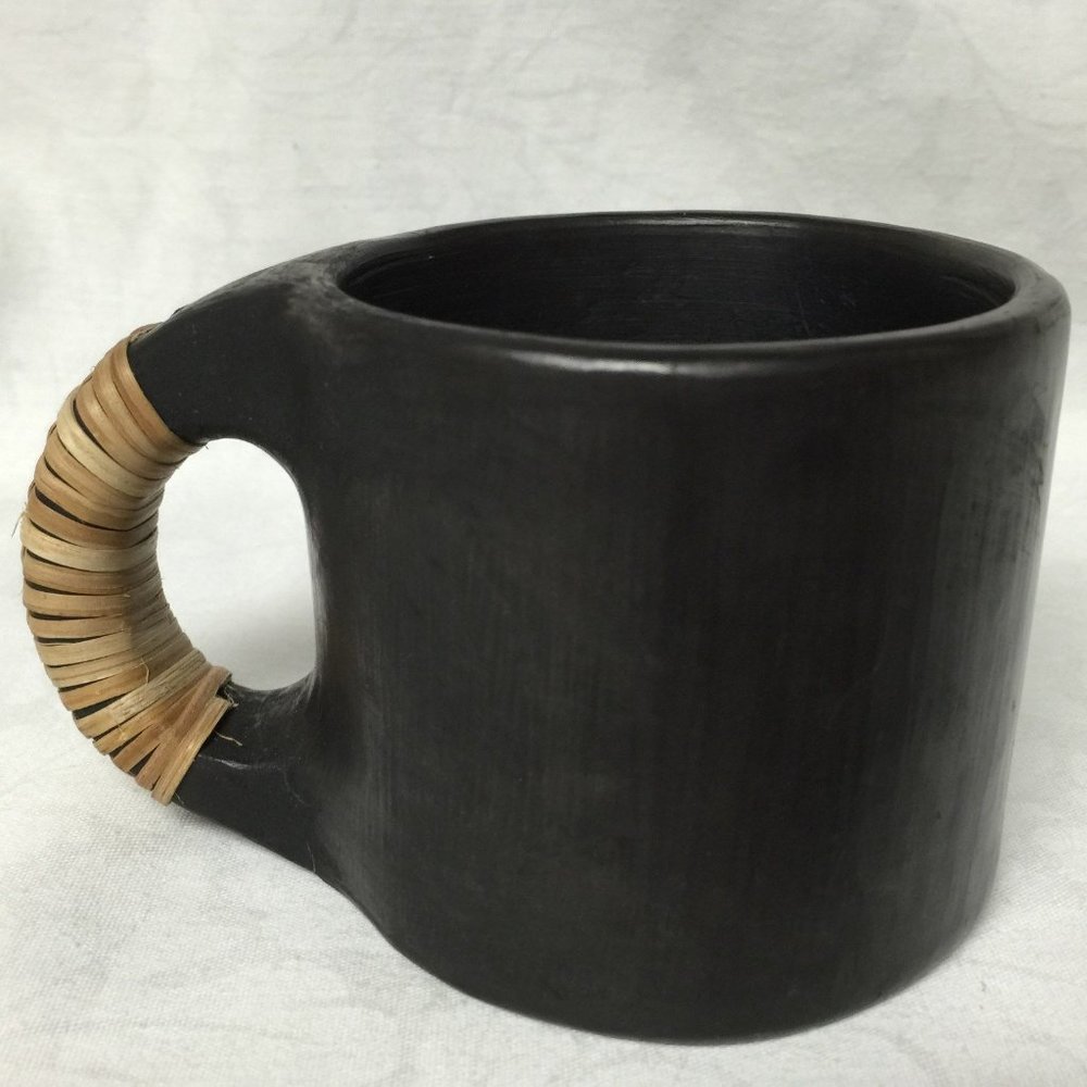 Vintage Tribes India Coffee Tea Beer Mug Black ceramic Rattan Wrapped Ha…